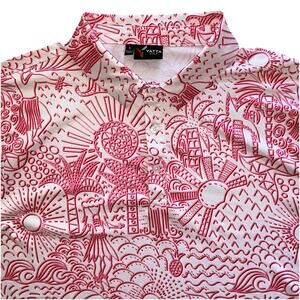 Yatta Golf Shaka Life Polo Men's Size Large Tropical Hawaiian Pink White